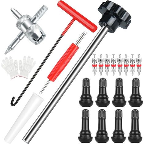 22-teiliges Schnellwechsel-Reifenventil-Werkzeugset, ideal zum Ersetzen undichter Ventile an Autos, ATVs, LKWs usw., mit 4 TR413/TR414 8-Wege-Ventilwerkzeugen