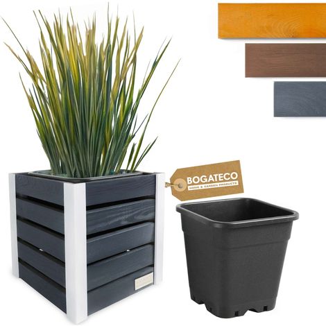 Jardinière Bois Bogateco 37x36x36 cm avec Bac Anthracite (1/5)