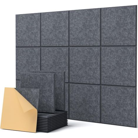 Lot de 12 Panneaux acoustiques, Adhésif, Mousse polyester, 30x30x0,9cm, Pour mur, plafond, Studio (1/5)