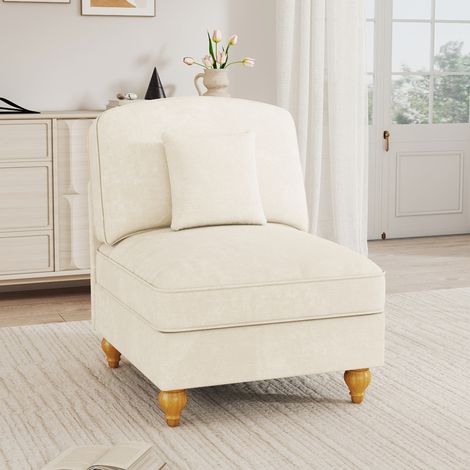 Ecksofa Weiß aus Chenille mit abnehmbarem Rüschenrock und Kissen (1/5)