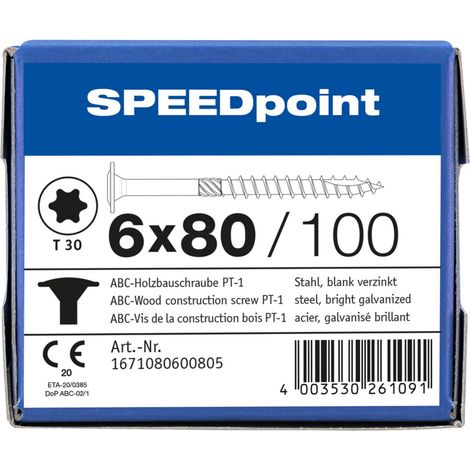 ABC 6x80 Speedpoint Holzbauschraube Tellerkopf TX Verzinkt Teilgew. (1/4)
