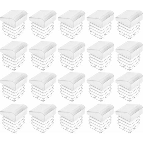20x Embout de tube rentrant carré incliné à ailettes antidérapant en PELD Cache Tuyau Pied Meuble Chaise Bouchon Protection Intérieur Cannelé, 25 x 25mm blanc (1/2)
