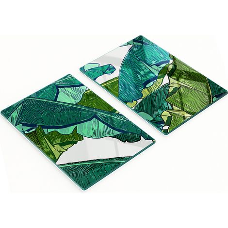 Planches de service en verre pour la cuisine, décorées de motifs de feuilles de bananier, 2 x 40 x 52 cm (1/5)