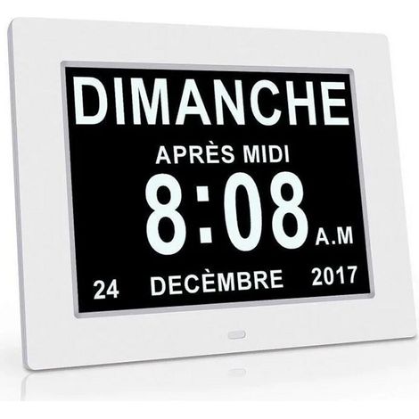 Horloge Calendrier - Auto Dimming pour Les Personnes Âgées / Alzheimer et les enfants -Blanc (1/4)