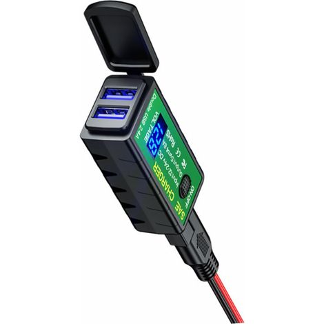 Caricabatteria per auto USB doppio da 2,4 A, adattatore da SAE a USB con voltmetro, interruttore on/off, stile M2-B