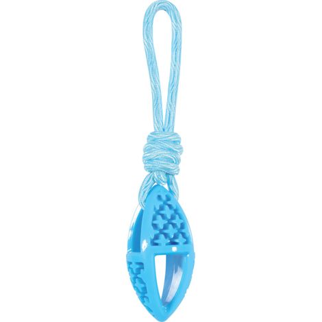 Jouet pour chien ovale en TPR et corde longueur 27.5 cm , bleu - animallparadise (1/5)