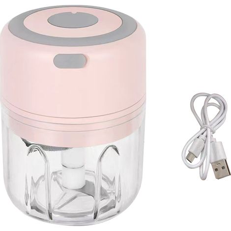 250 ml kabelloser elektrischer Knoblauchzerkleinerer, multifunktional, abnehmbar, Mini-Lebensmittelzerkleinerer für Ingwer, rosa Zwiebeln (1/5)