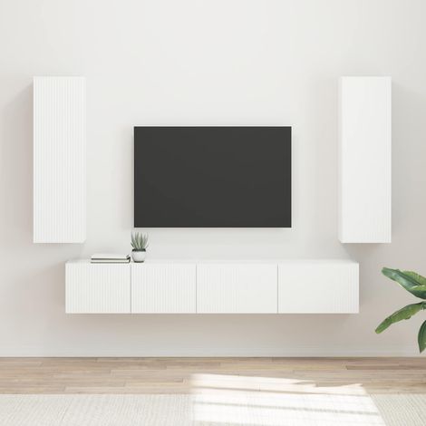 TV-Schrankset Wandmontiert 3 pcs Weiß Holzwerkstoff