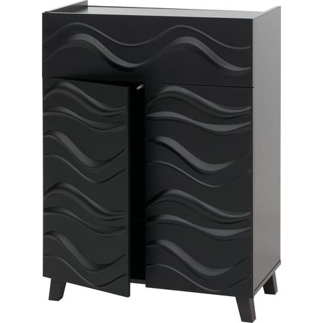 [NON UTILIZZATO] Armadio cassettiera HHG-352, armadietto credenza mobile, design a onda 3D ante push-to-open 107x76x36cm, nero