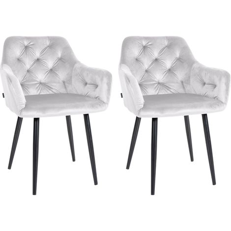 Set 2 sedie sala da pranzo con cuciture decorative in velluto grigio e gambe in metallo nero 100001630