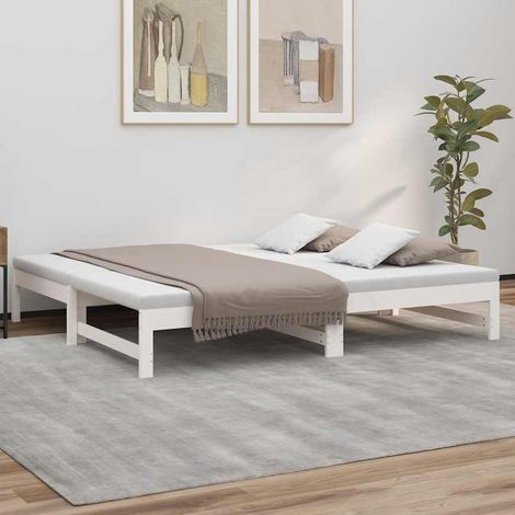 Lit gigogne en pin massif blanc, 2 x 75 x 190 cm, avec sommier à lattes, sans matelas - PANGIVO (1/5)