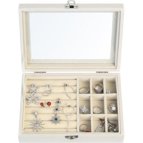 Boite a Bijoux Homme Femme, 20 x 15 x 5 cm , Boite à Bijoux Femme, Boite Bijoux Voyage, Petit Coffret Boîtes à Bijoux et Présentoirs pour Rangement Bijoux Collier Bracelet Boucles d'oreilles (1/5)