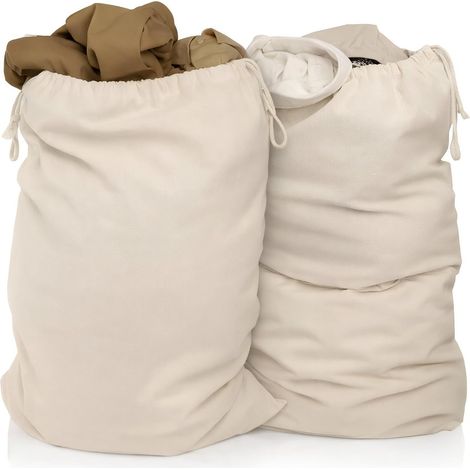 Lot de 2 sacs à linge 50 x 75 cm en 100% coton - très grand sac à linge résistant - collecteur de linge de voyage Boîte à linge réutilisable Rangement de sac à vêtements en couleur naturelle