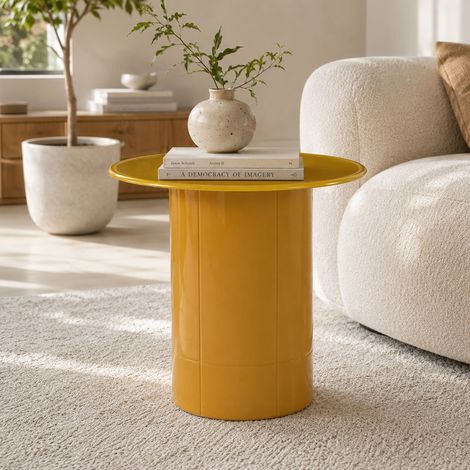Table basse ronde 50x50 cm en verre trempé peint jaune - KERAL (1/5)