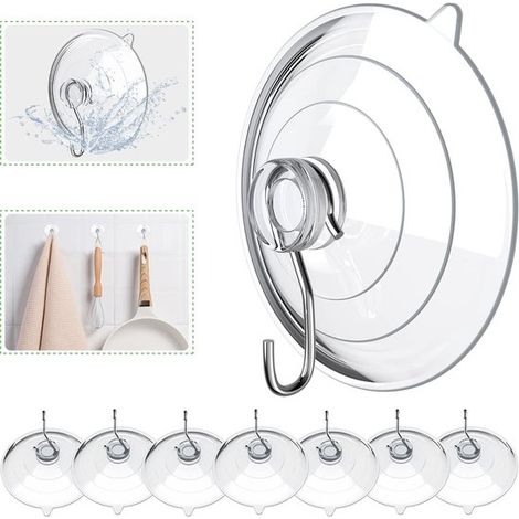 Ventouses transparentes - PVC - Avec crochets métalliques - Ensemble de 8 crochets ventouses (1/5)