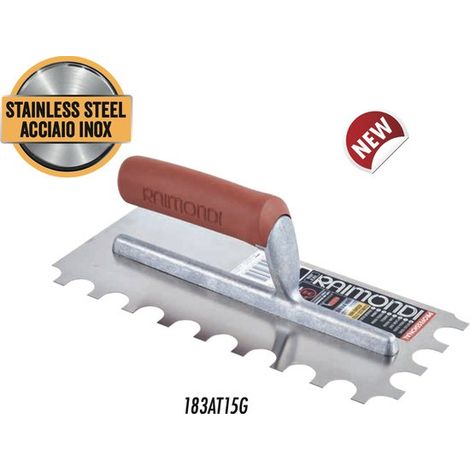 Raimondi spatola dentata acciaio inox impugnatura gomma dente 15mm 28x12 cm
