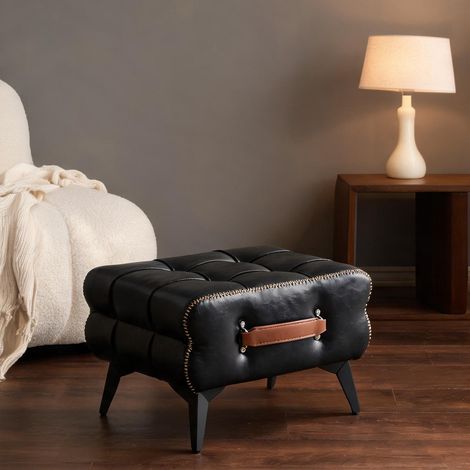 Pouf repose-pieds en simili cuir noir 109 x 84 x 76 cm (1/5)