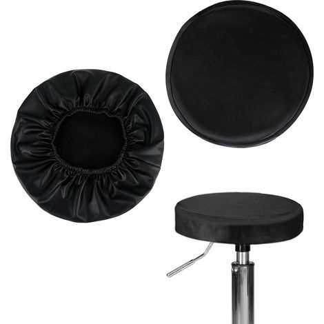 CCYKXA Set of 2 round faux leather bar stool covers - Waterproof - For bar, kitchen, dining room - Black (1/5)