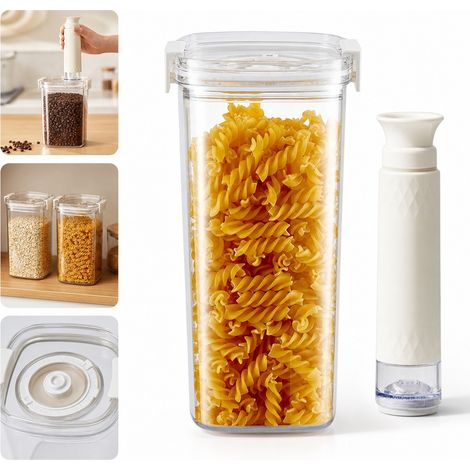 1 Set 1 300 ml Boîte de Conservation sous Vide avec Pompe Manuelle PET et ABS 18,2 x 12 x 11 cm 0,25 kg Café et Thé Placard (1/5)