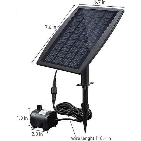 Pompe solaire sans balais pour bassin/fontaine avec panneau solaire, 9 V 2,5 W, débit 200 litres/heure (1/3)