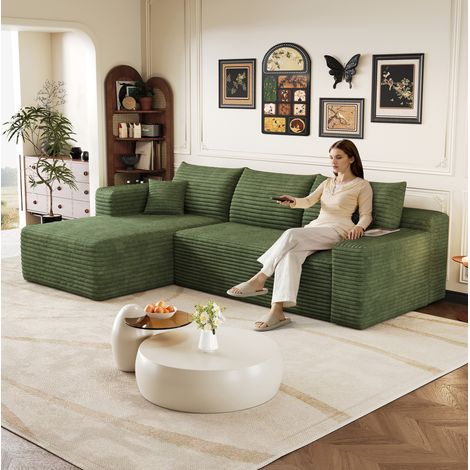 Canapé d'angle 241 cm vert en tissu avec méridienne réversible sans montage (1/5)