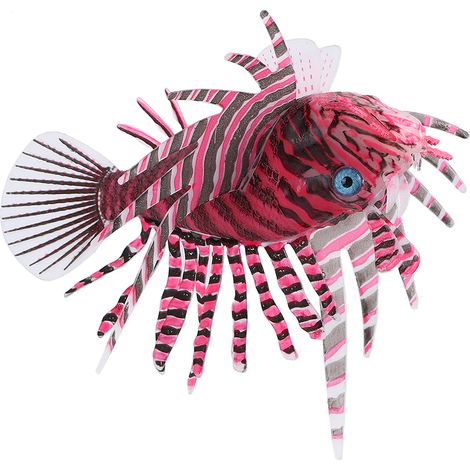 Poisson-lion artificiel en silicone, ornement lumineux pour aquarium, rouge et noir. (1/5)