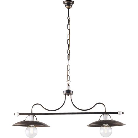 Lampadario in ferro Marrone Oro industrial Bianco due luci 87x h36 cm (1/3)