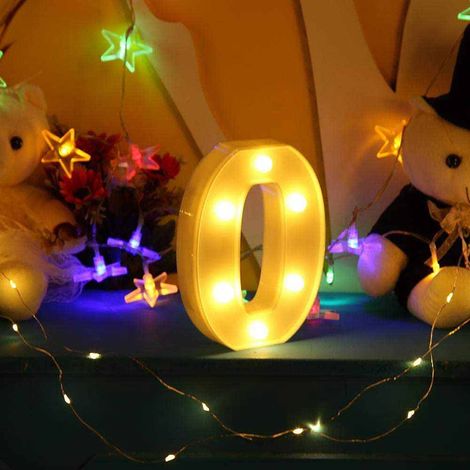 Numero 0 luminoso bianco a LED decoro per eventi feste luce calda 3000k 16x3cm alimentato da 2 batterie (1/5)