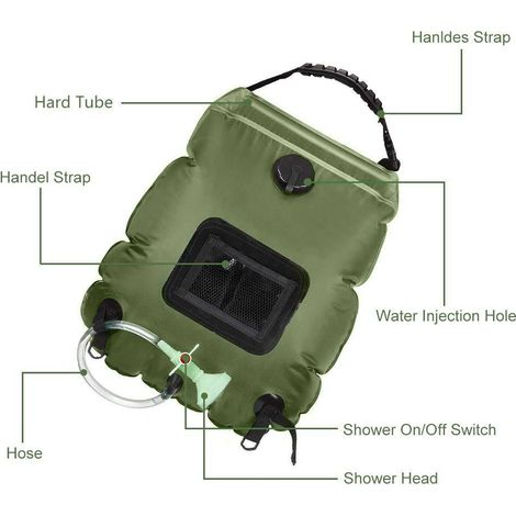 Sac de douche solaire 20L portable pour camping, randonnée, plage et voyage (1/5)