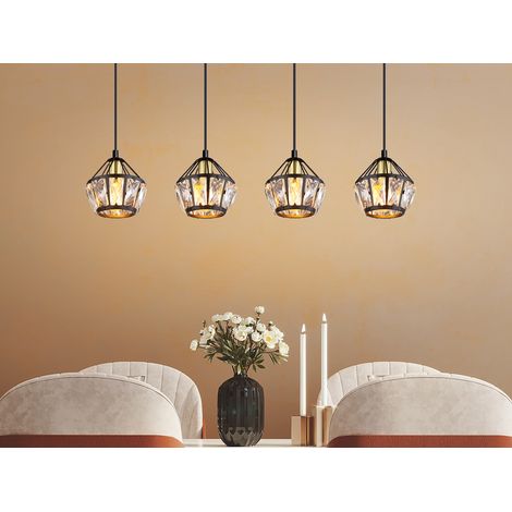 LED Pendelleuchte 4-flammig Metall Schwarz Gold mit Glaskristallen, Breite 73cm (1/5)