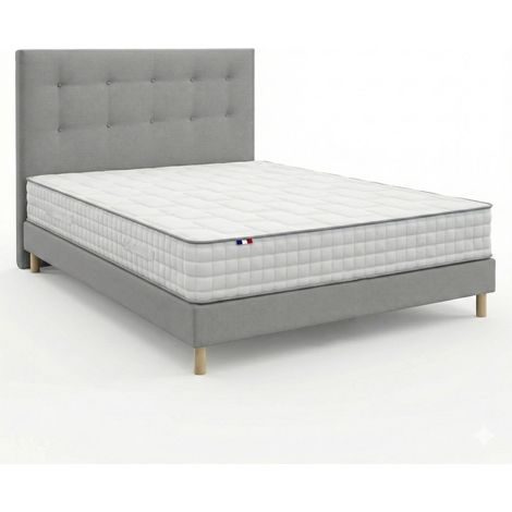 Ensemble matelas ressorts 7 zones H24 cm sommier et tete de lit capitonnee gris 160 x 200 cm (1/5)