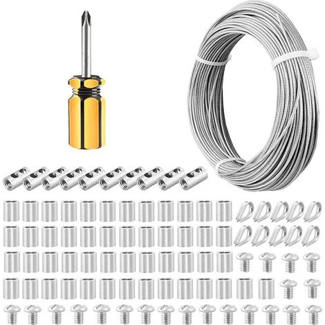 50-meter stainless steel plastic-coated rope and clip set for home use, plastic-coated steel wire rope accessories, and outdoor steel wire rope. (1/5)