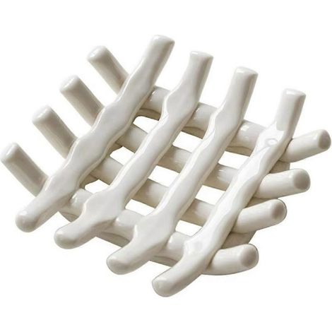Porte-savon en céramique pour salle de bain, design ajouré, blanc laiteux (1/5)