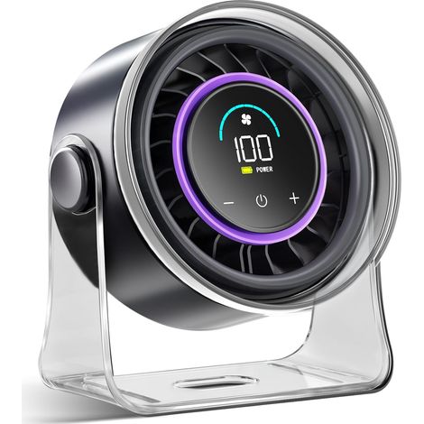 Ventilador de escritorio portátil, ventilador portátil con flujo de aire turbo, oficina, inclinable 360°, pantalla digital, ventilador pequeño para el hogar, ventilador con 100 velocidades (1/5)