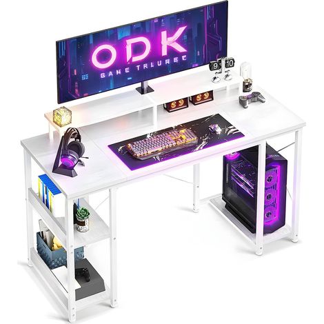 Gaming Tisch mit Monitorständer und Stauraum 120 x 50 cm Weiß Coleshome (1/5)