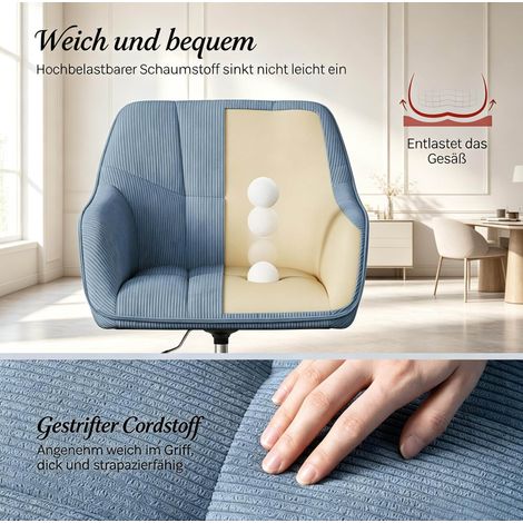 Drehbarer Bürostuhl 56x40x81-90 cm aus blauem Stoff, verstellbar und stabil – MEUBLIV (1/5)