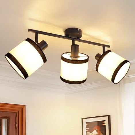GBLY Foco de techo negro Lampara de techo 3 luces Spots E14 Lampara de techo tela orientable 350° Lampara de cocina vintage para dormitorio oficina pasillo vestidor salon Sin bombilla (1/5)