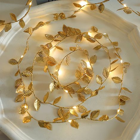 Guirlande Lumineuse Feuilles Dorées - 30 LED - Fonctionne sur Piles - Étanche - 300 cm - Décoration Automne Intérieur Extérieur (1/5)