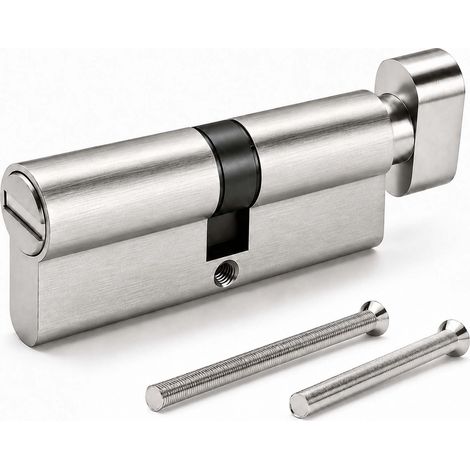 Cylindre à bouton rotatif 40/40 mm, serrure de porte WC salle de bain avec ouverture d'urgence extérieure, cylindre de salle de bain en zinc et noyau en cuivre (80 mm sans bouton), serrure de (1/5)