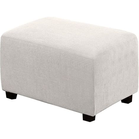 RHG Housse de Pouf carrée Extensible en Peluche, Housses de Repose-Pieds en Jacquard Doux pour protéger Le Repose-Pieds, Housse de Pouf avec Fond élastique, Lavable en Machine - S-Blanc (1/5)