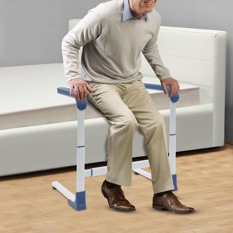 Aufstehhilfe Sofa/Bett/Toilette, Hebehilfe rutschfeste Gehhilfe für Senioren mit breitem Griff, Höhen- und Breitenverstellbar Stützhilfe für Patienten und Behinderte, bis 150 kg (Blau)