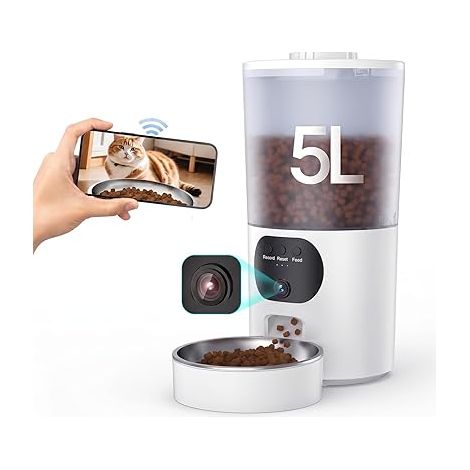 Automatic Cat Food Dispenser, Stainless Bowl, Backup Battery – PF1 White – Motion Detection (1/5)