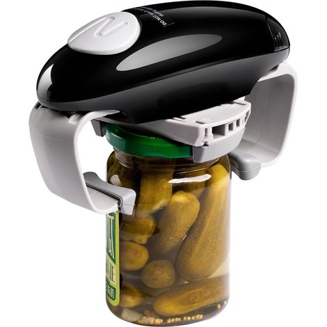 Abridor de tarros eléctrico, robusto y práctico utensilio de cocina para frascos sellados, abrelatas automático portátil, apertura manos libres con menos esfuerzo (negro) (1/5)