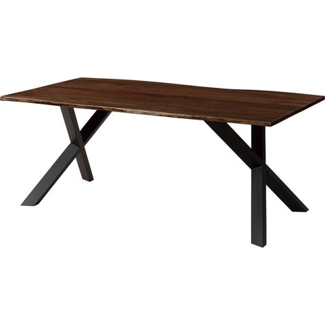 Tavolo da pranzo in legno di acacia 180x90x75 laccato marrone / gambe a X inclinate antracite FREEFORM 3