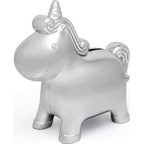 Salvadanaio argentato per bambini, elegante, ideale come regalo, con unicorno Dimensioni: 140x67x132 mm Codice articolo: ZV6164061 (1/2)