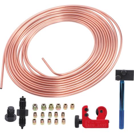 Kit de Bobine de Tube de Conduite de Frein, Alliage de Cuivre 3/16 Pouces X 25 Pieds avec Outil d'évasement Double et Coupe, Idéal pour la Réparation du Système de Freinage du Véhicule (1/5)