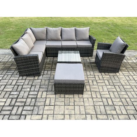 Fimous Ensemble de mobilier de jardin avec Table basse carrée  Grands Tabouret Fauteuils 8 places Gris foncé mélangé (1/5)