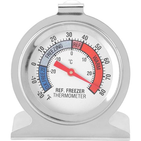 Thermomètre de congélateur et réfrigérateur en acier inoxydable, grand cadran, jauge de température pour usage domestique (1/5)