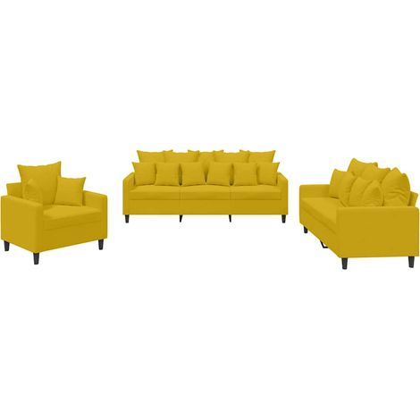 vidaXL Sofa-Set 3-teilig mit Kissen Gelb Samt
