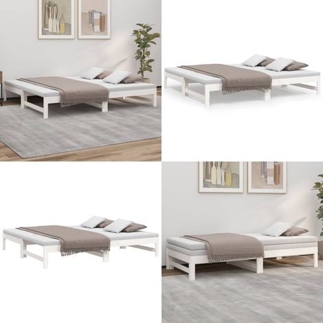 Dormeuse Estraibile Bianca 2x(75x190) cm Legno Massello di Pino - Divano letto estraibile - Letto per ospiti